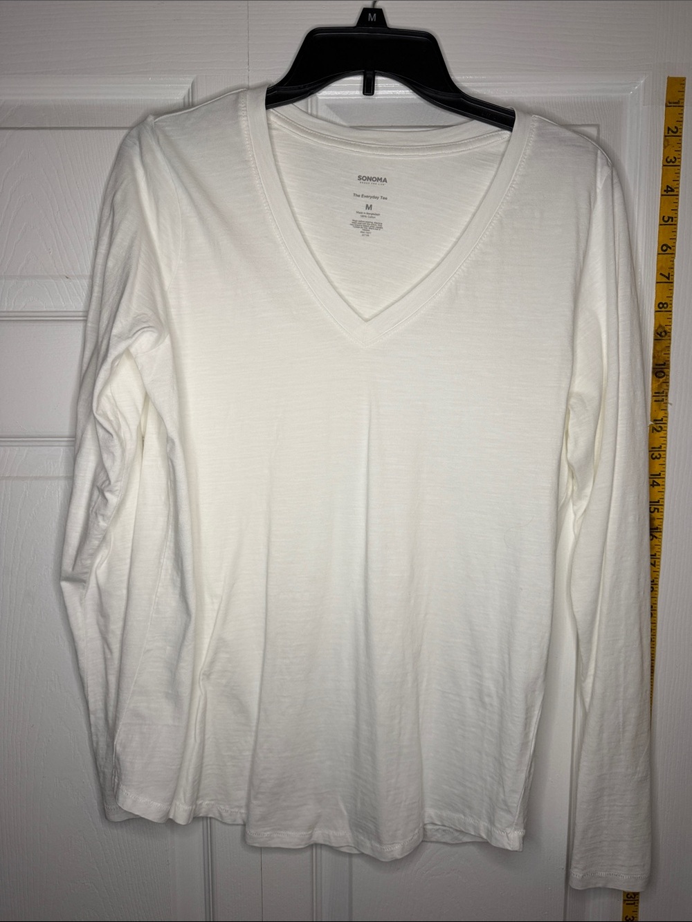 Sonoma Womens White V-Neck Long-Sleeve Shirt